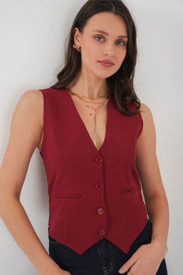 6796 Kısa Dokuma Yelek - Bordo resmi